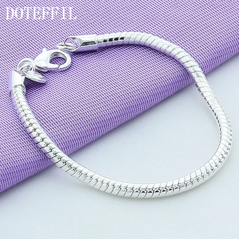 DOTEFFIL 925 Sterling Silver 3mm 8 inches Snake Chain Bracelet For Woman Jewelry