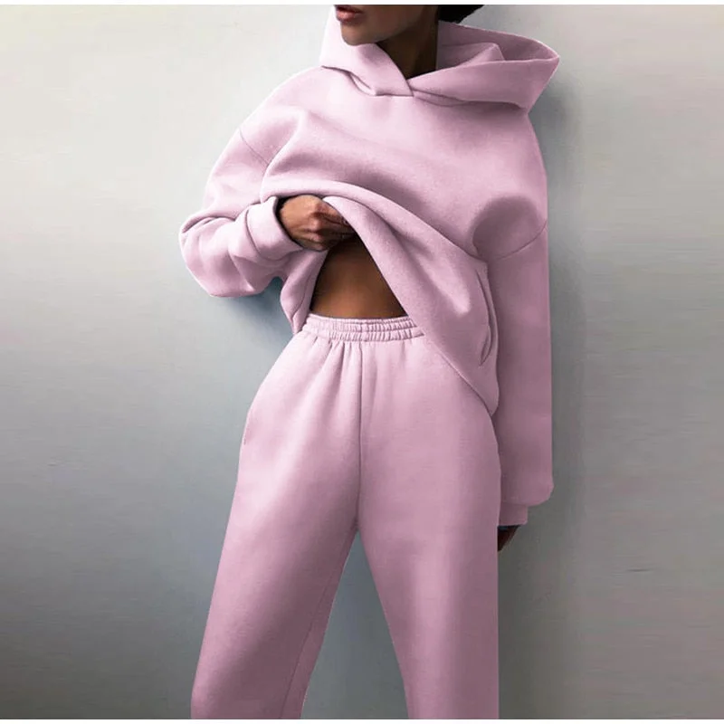 2021 Autumn Women's Tracksuit Casual Warm Plus Fleece Hooded Sweatshirts Suit Oversized Loose Hoodies Pants Sets Sports Outfit