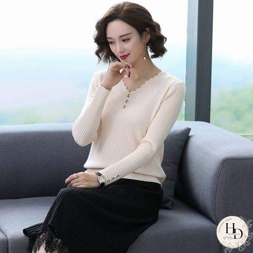 Sexy V Neck Buttons Solid Sweaters Pullover Women Autumn Winter Casual Long Sleeve Knitted Tops Ladies Bodycon Jumper Large Size