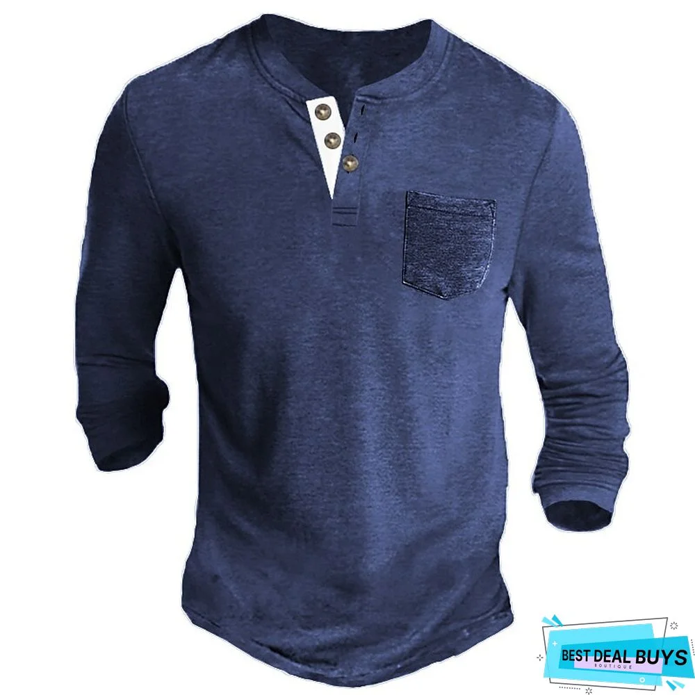 Men's Henley Shirt Tee Long Sleeve Shirt Plain Henley Casual Holiday Long Sleeve Button-Down Clothing Apparel Fashion Designer Comfortable Essential