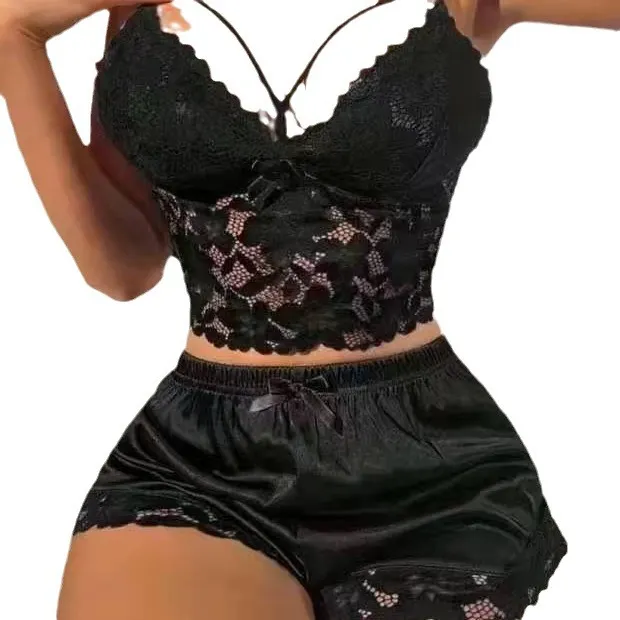 Churchf 2024 New Sling Lace Vest Lace Lace Blouse Lace Shorts Two-Piece Pajamas Set