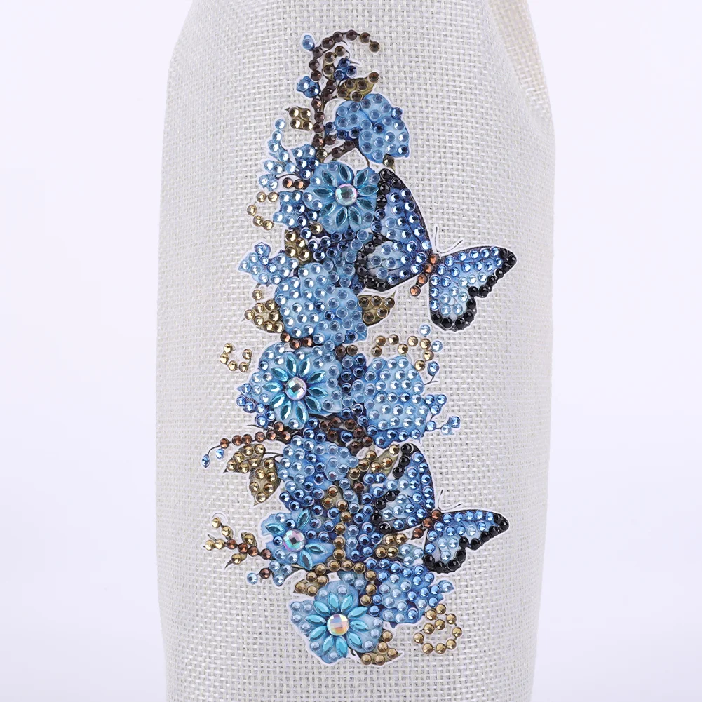 DIY Flower Diamond Painting Burlap Wine Gift Bags Label Liquor Bottle Covers