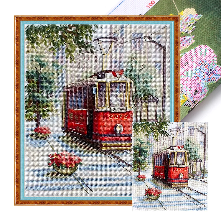 『Spring Brand』Paris Street - 16CT Stamped Egyptian Cotton Thread Cross Stitch(28*31cm)(Backstitch)(37Colors）