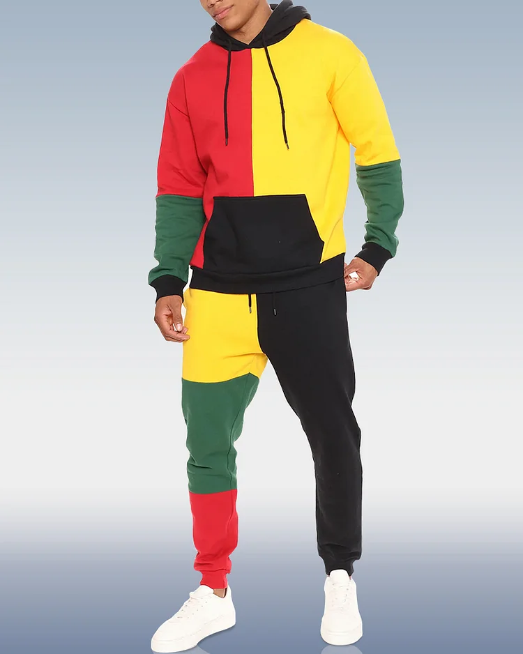 Men's Colorblock Print Hoodie Set