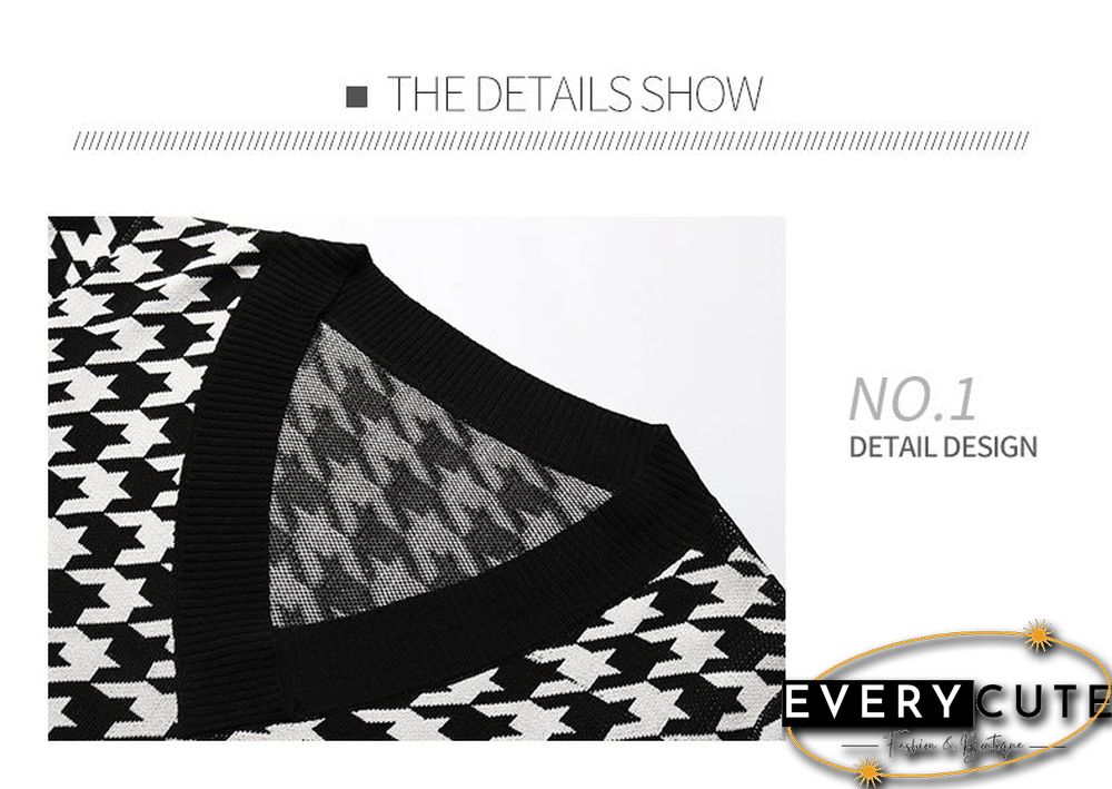 Long-sleeved Thousand Bird Geiger V Collar Bottom Knitted Sweater Girl