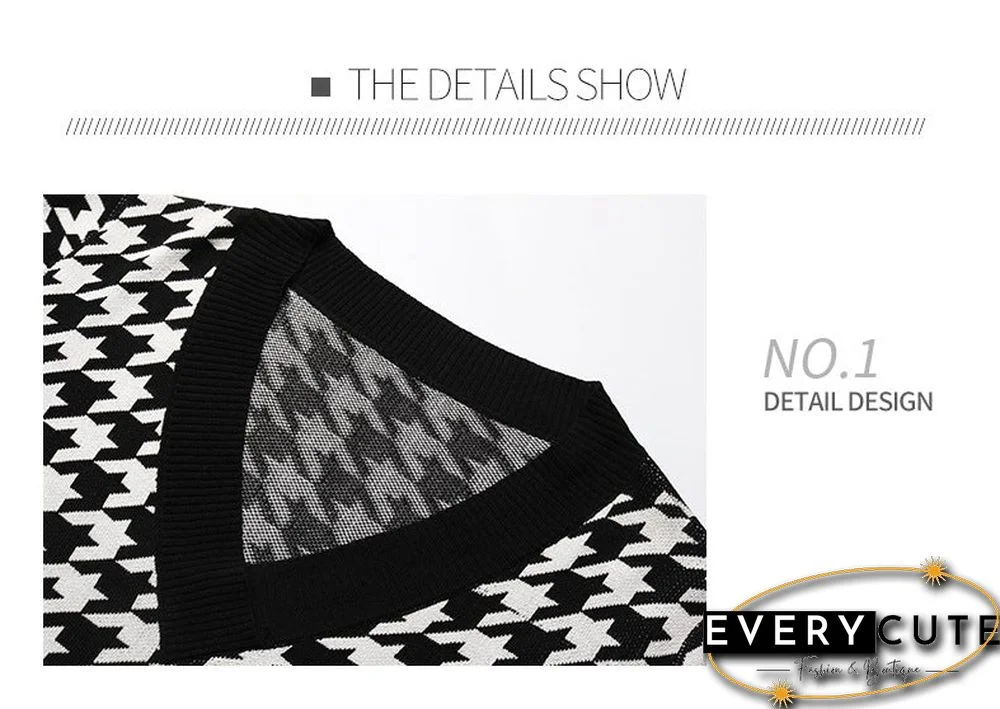 Long-sleeved Thousand Bird Geiger V Collar Bottom Knitted Sweater Girl