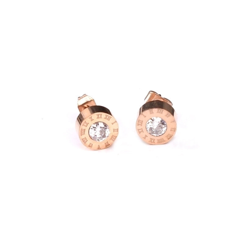 1 Pair Sweet Round Inlay Titanium Steel Zircon Ear Studs