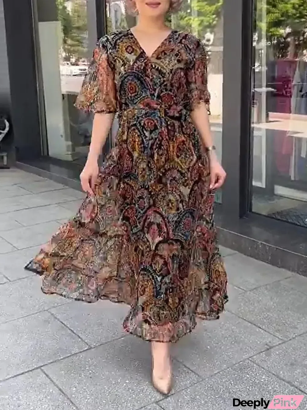 Women's Paisley Dress Chiffon Dress Floral Paisley Print Backless V Neck Long Dress Maxi Dress Fashion Streetwear Outdoor Daily Half Sleeve Loose Fit Black Summer Spring S M L XL XXL