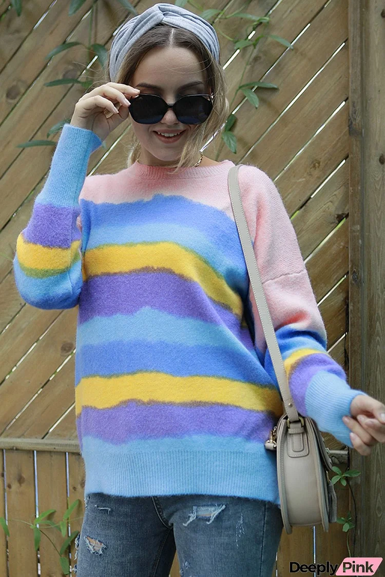 Multicolor Round Neck Dropped Shoulder Sweater