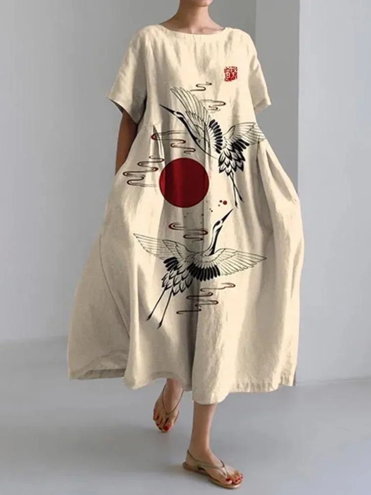 Japanese Feihe Loose Short Sleeved Midi Dress