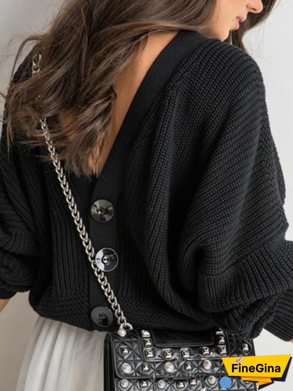 Back Button Pullover Knit Sweater