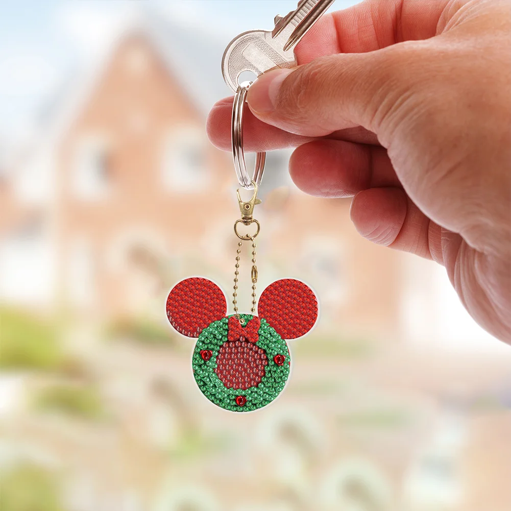 6pcs DIY Xmas Mickey Mouse Diamond Keychains Pendant Double Sided Diamond Art Keychains