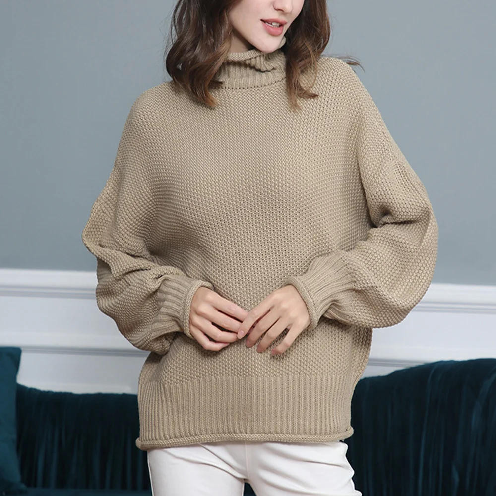 Wongn Wongn Style Women's Sweater Fashion Casual Women's Long Sleeve High Collar Pure Color Knit Pullover
