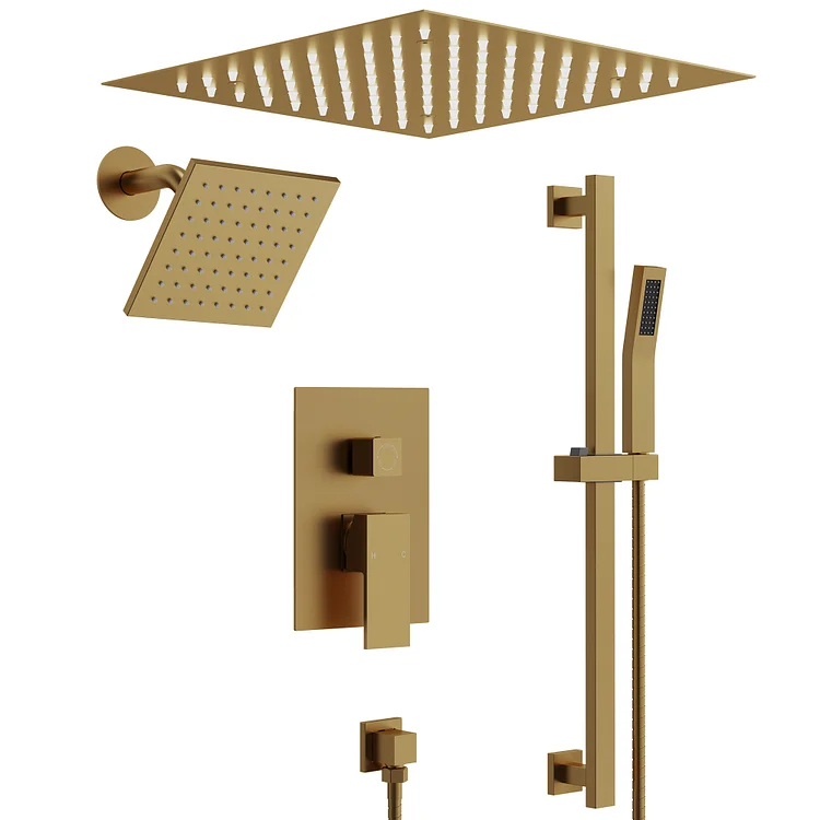 EVERSTEIN 3-Spray Rain LED Shower System in Brushed Gold, 12"