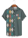 Simple Pattern Stitching Casual Men's Large Short Sleeve Shirt