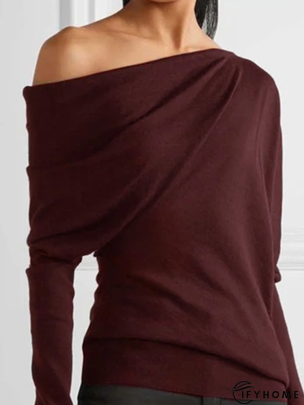 Solid Casual One Shoulder Long Sleeve Tunic T-Shirt | IFYHOME