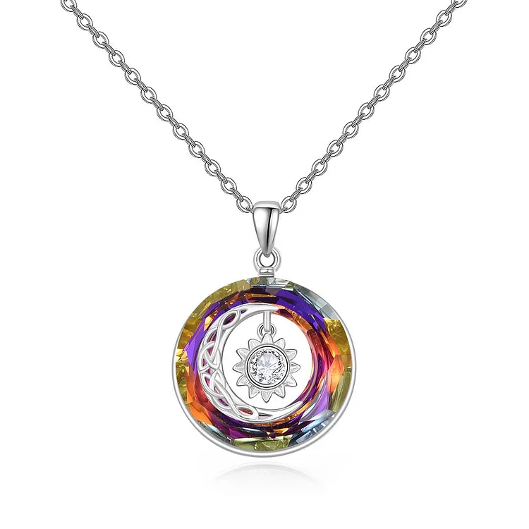 For Love - S925 I Love You Forever Crystal Moon and Sun Necklace In Colorful