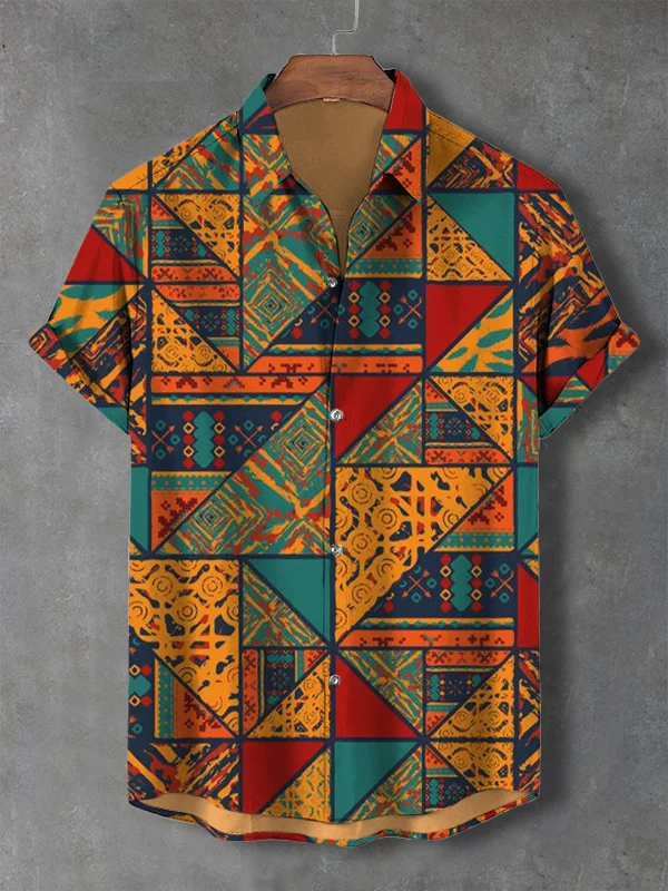 Men's Boho Graphic Patchwork Art Print Shirt