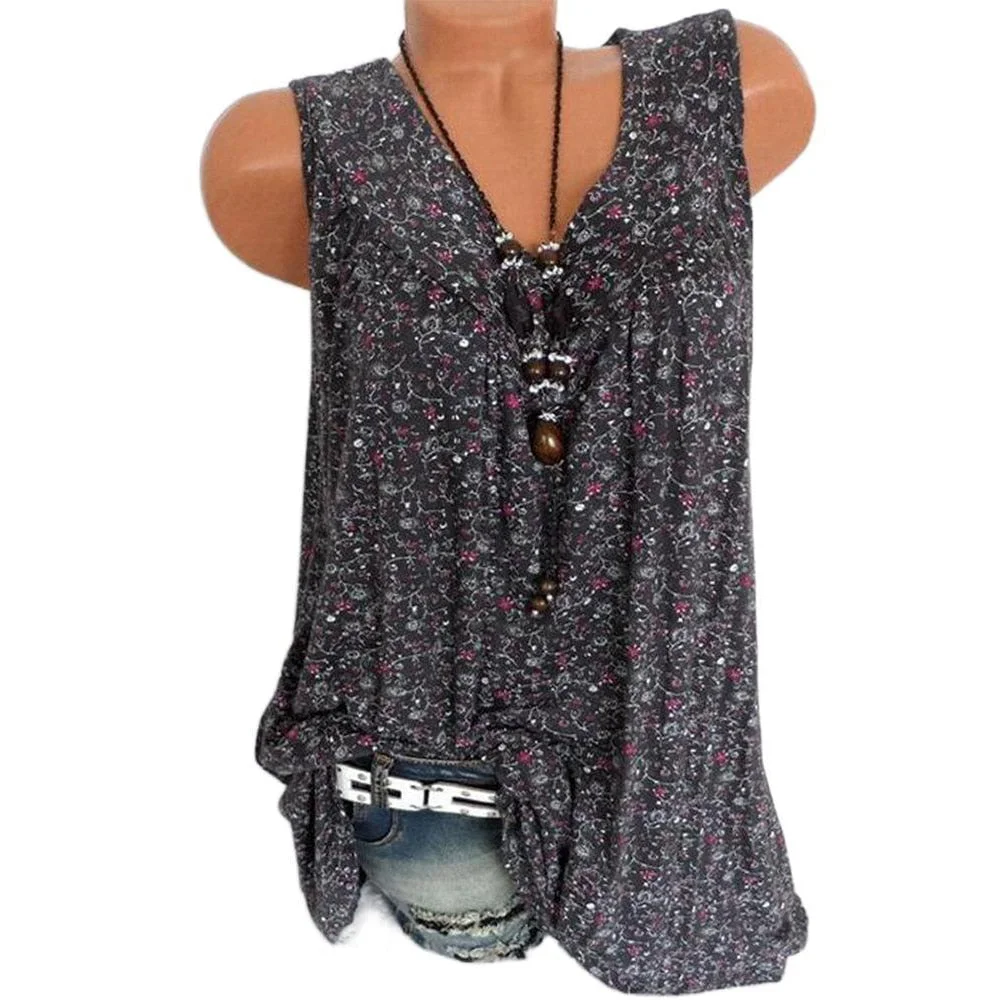 Summer Loose Sleeveless Long Tank T-Shirt V-Neck Home Sleepwear Ladies Tops Floral Print Fashion Women Sexy Casual Vest Tees