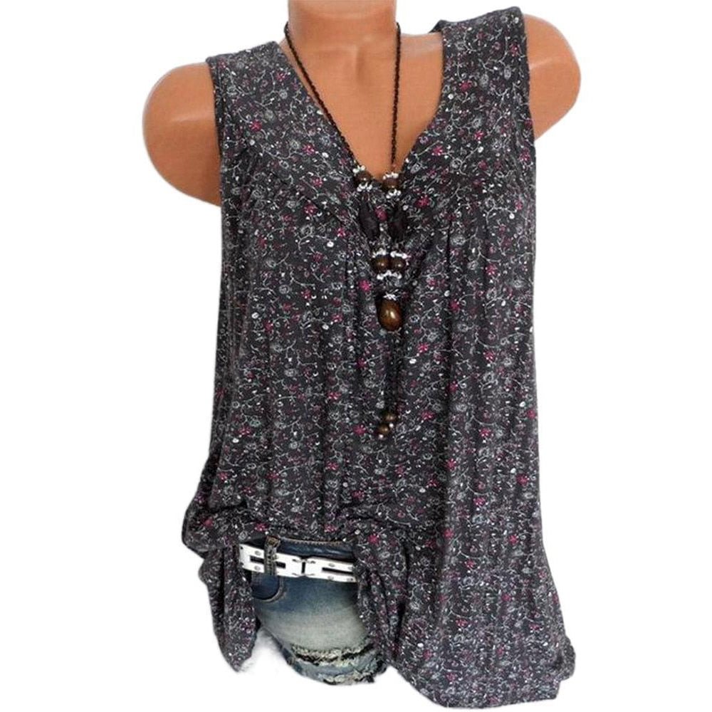 Summer Loose Sleeveless Long Tank T-Shirt V-Neck Home Sleepwear Ladies Tops Floral Print Fashion Women Sexy Casual Vest Tees