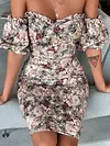 Floral Printed Bodycon Off-The-Shoulder Mini Dress