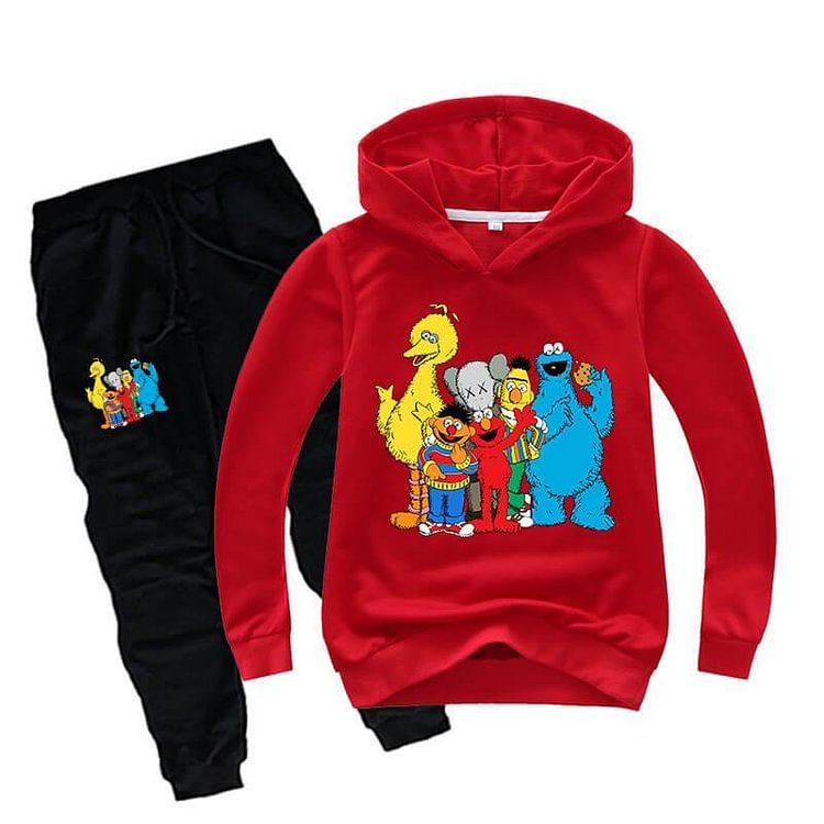 Mayoulove Sesame Street Print Girls Boys Cotton Hoodie And Sweatpants Sport Suit-Mayoulove