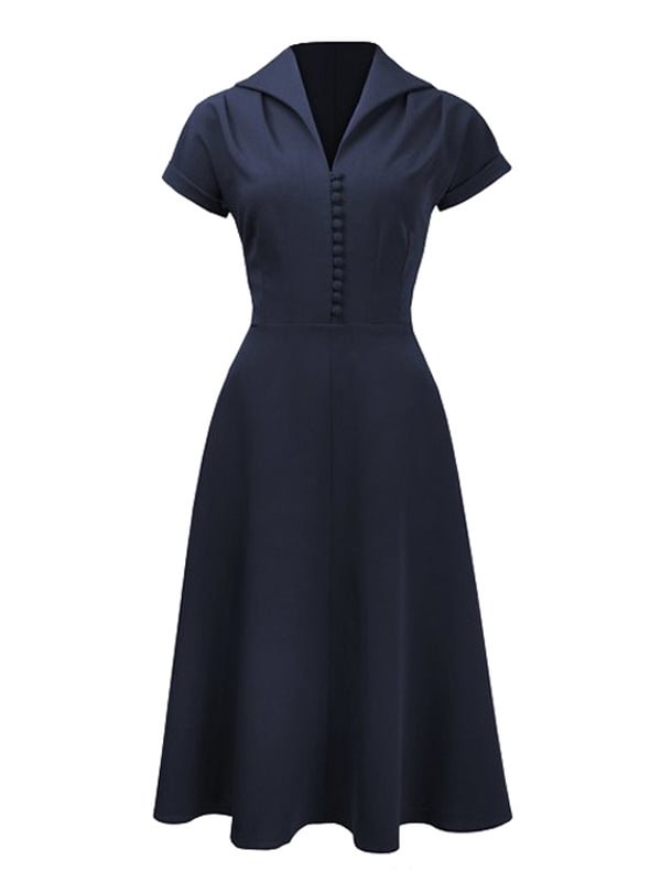 Navy Blue 1940s Button Tea Dress