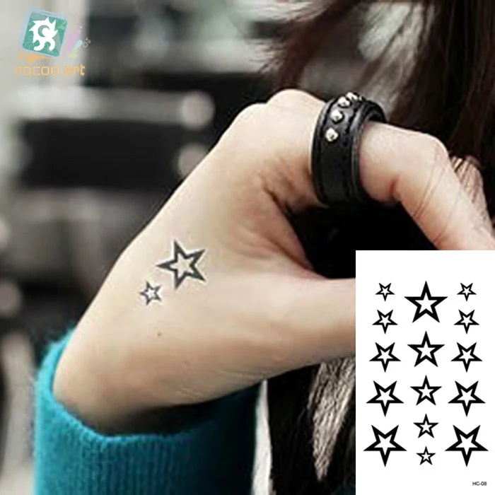 Small Temporary Tattoo Sticker G-dragon Same Black Smiling face Cat Star Pattern Water Transfer Body Art Fake Tatoo Women