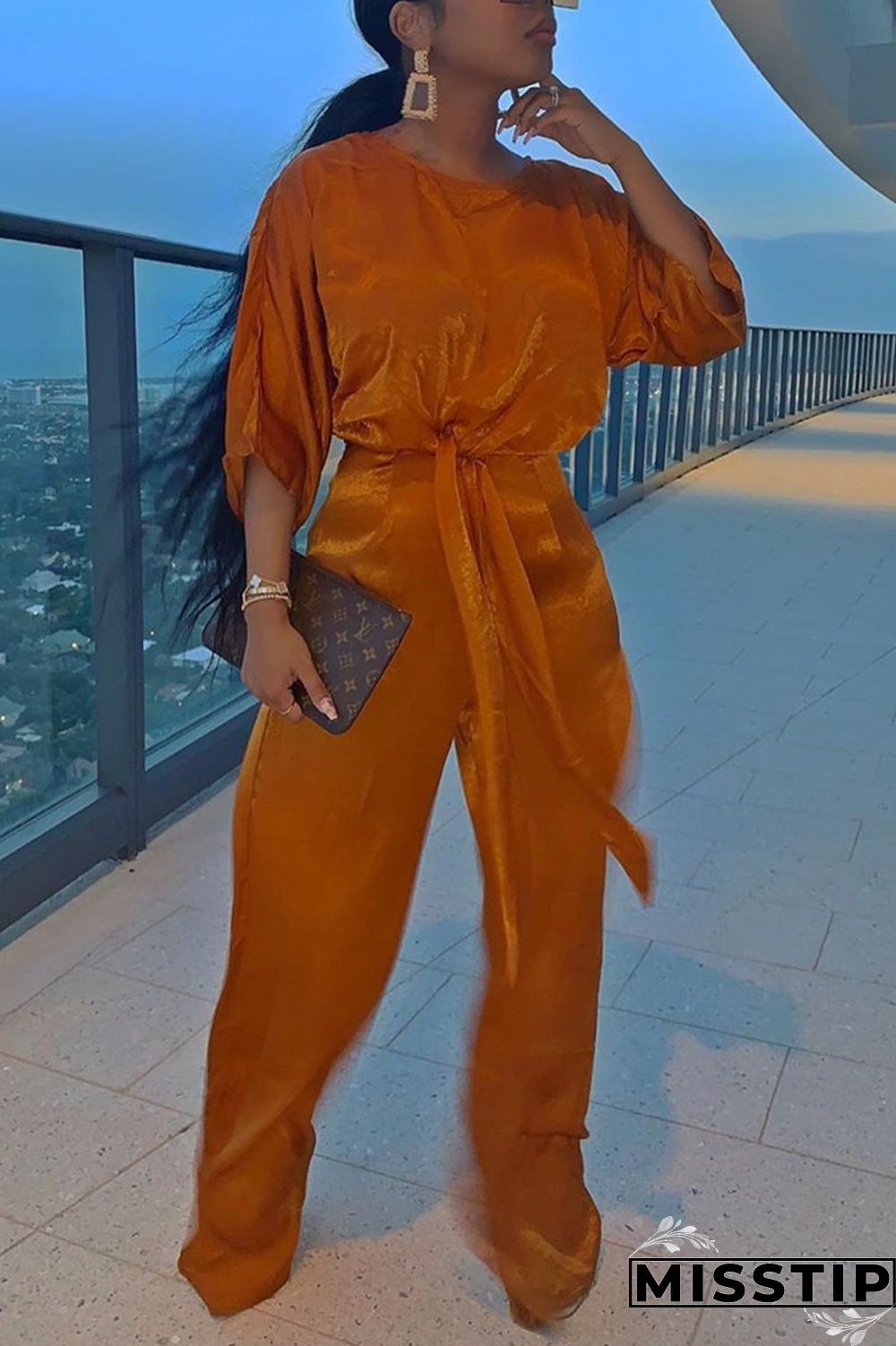 Black Green Sexy Solid Loose Half Sleeve Two Pieces