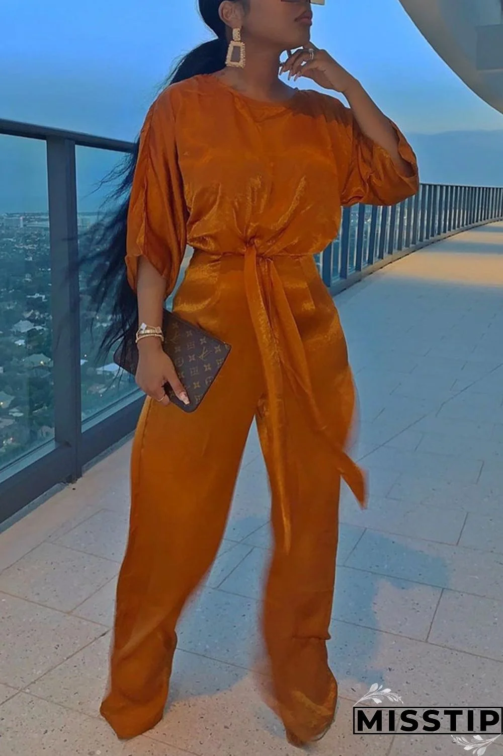 Black Green Sexy Solid Loose Half Sleeve Two Pieces