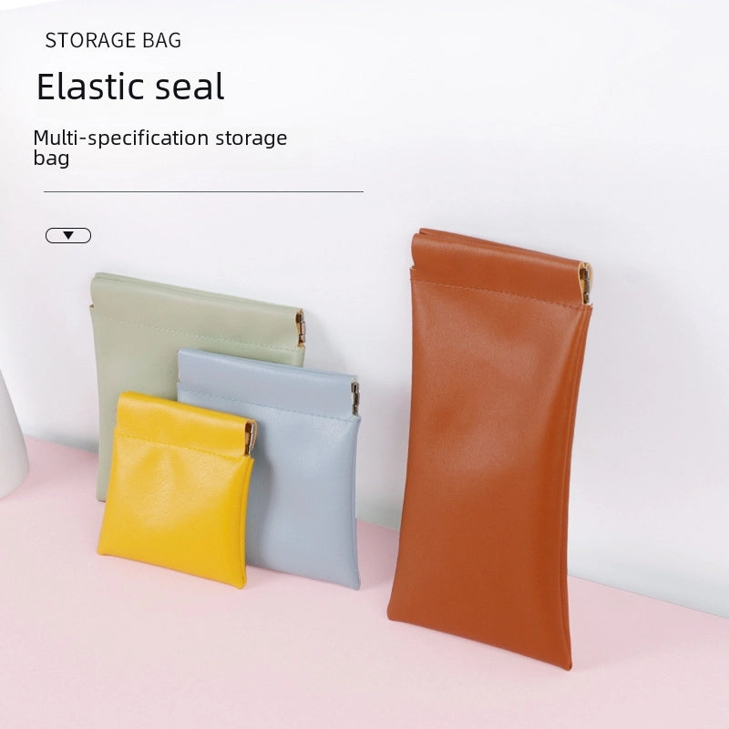 Mouth Red Envelope Portable Storage Bag Automatic Closing Cosmetic Bag Pu Leather Waterproof Simple Shrapnel Storage Cosmetic Bag