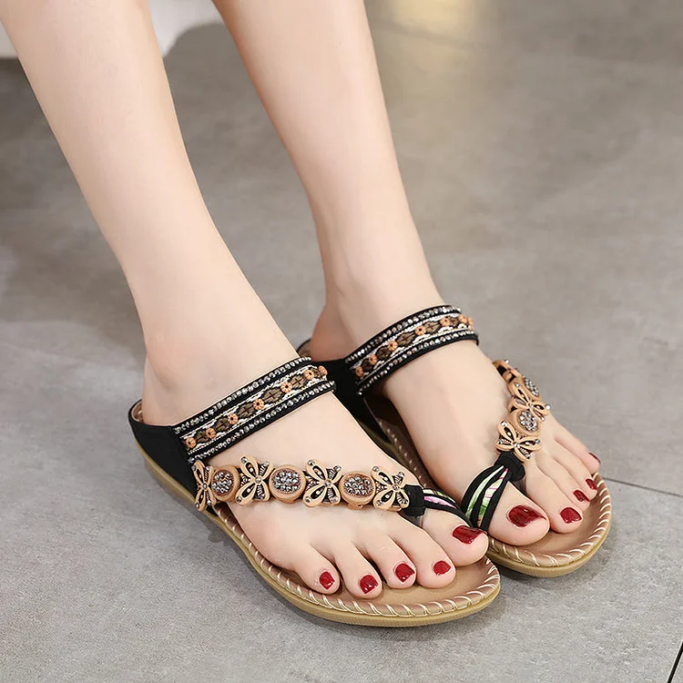 Comfortable Bohemian Folk Style Strass with Clip Toe Slippers shopify Stunahome.com