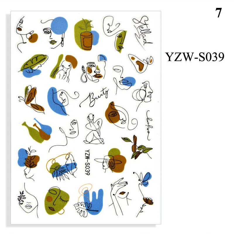 1 Sheet Human Face Nail Stickers And Decals 2021 Nail Art Decorations Set Geometric Pattern Dried Flowers Sliders For Nails Art-Nail Inspo