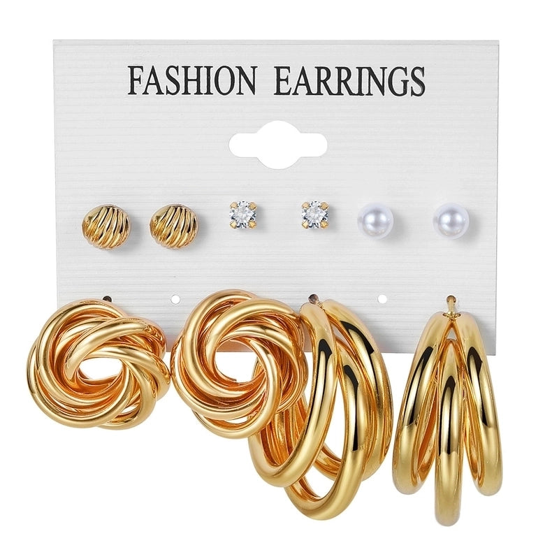 Retro Round Alloy Plating Artificial Pearls Women’s Earrings Ear Studs 6-piece Set