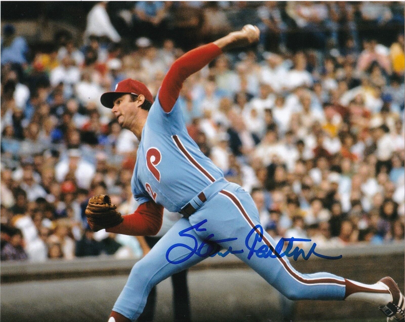 STEVE CARLTON PHILADELPHIA PHILLIES ACTION SIGNED 8x10