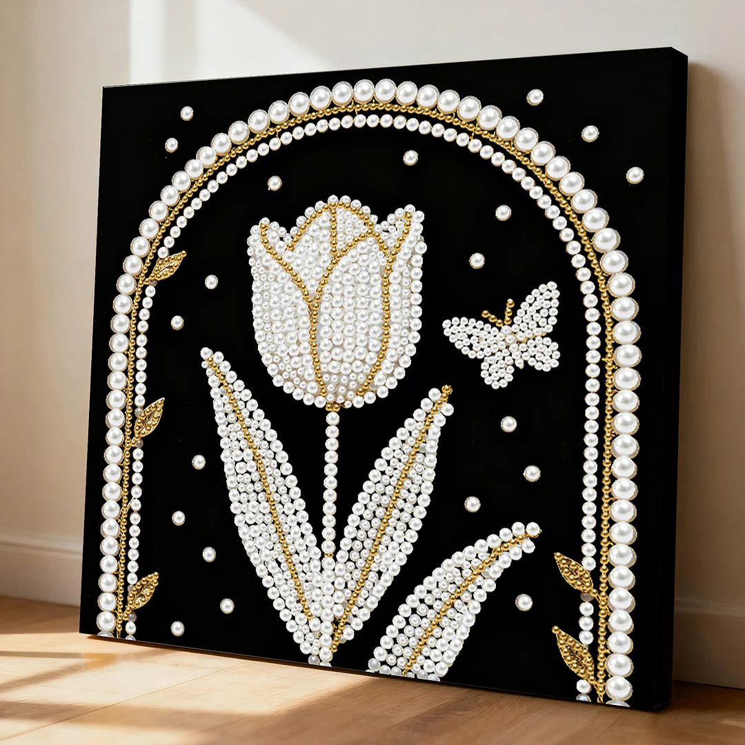 Tulip DIY Pearl Art Diamond Painting Kit for Adults Home Decor 25x25cm With Frame