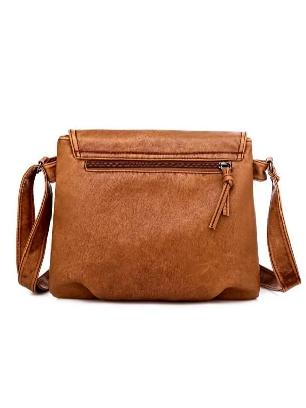 Vintage Washed Leather Pleated Utility Bag