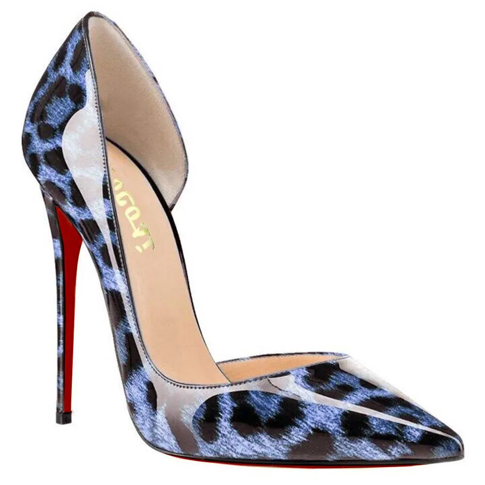 120mm Women's Classic Closed Pointed Toe Bridal Wedding Party Pumps Blue Leopard-vocosishoes