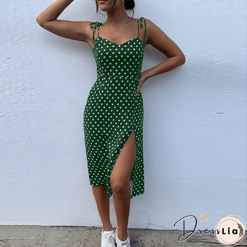 Dresses Sundress Summer Women Causal Polka Dot Sleeveless High Pleated Elastic Waist V-Neck Beach Dress Vestidos De Verano