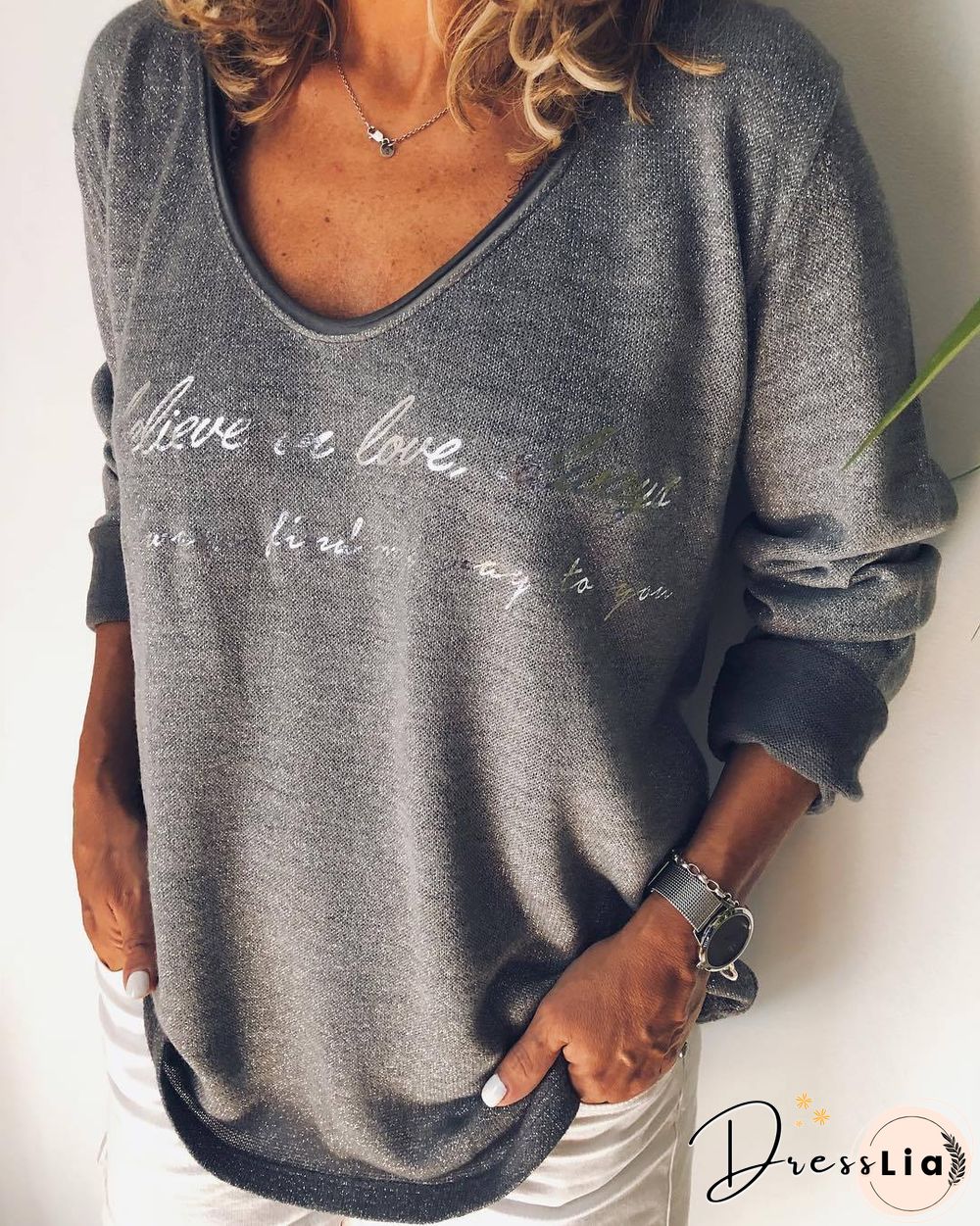 Grey Cotton Printed Casual Shirts & Tops