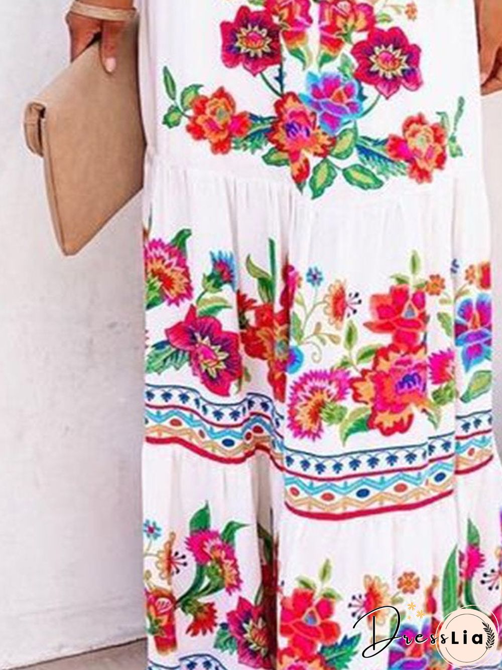 Off Shoulder Floral-Print Swing Cold Shoulder Dresses White Dresses