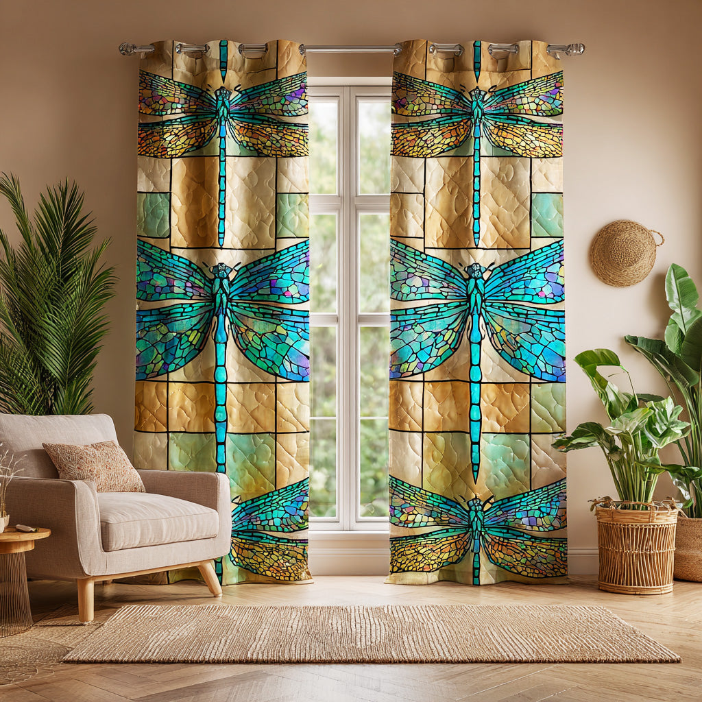 Mystic Lake Dragonfly Printed Quilted  Curtains NCU0TD1598