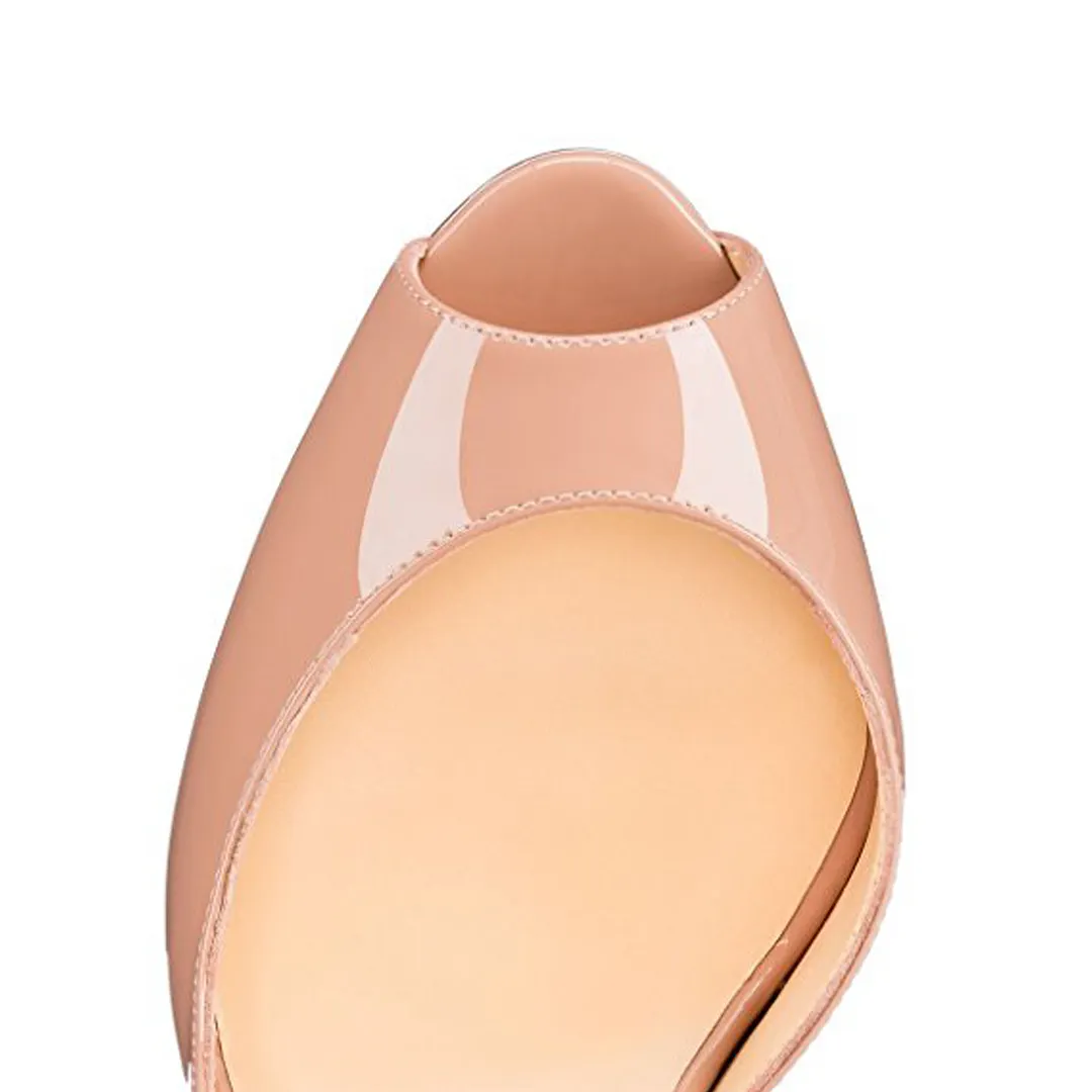 120mm Women's Party Wedding Peep Toe heels Nude Patent-vocosishoes