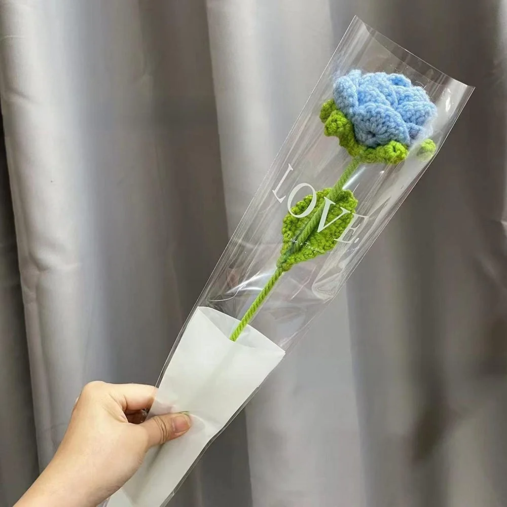 Hand knitted roses crochet bouquet