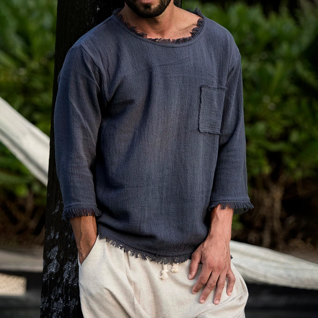 Men's Linen Simple Holiday Solid T-Shirt-inspireuse