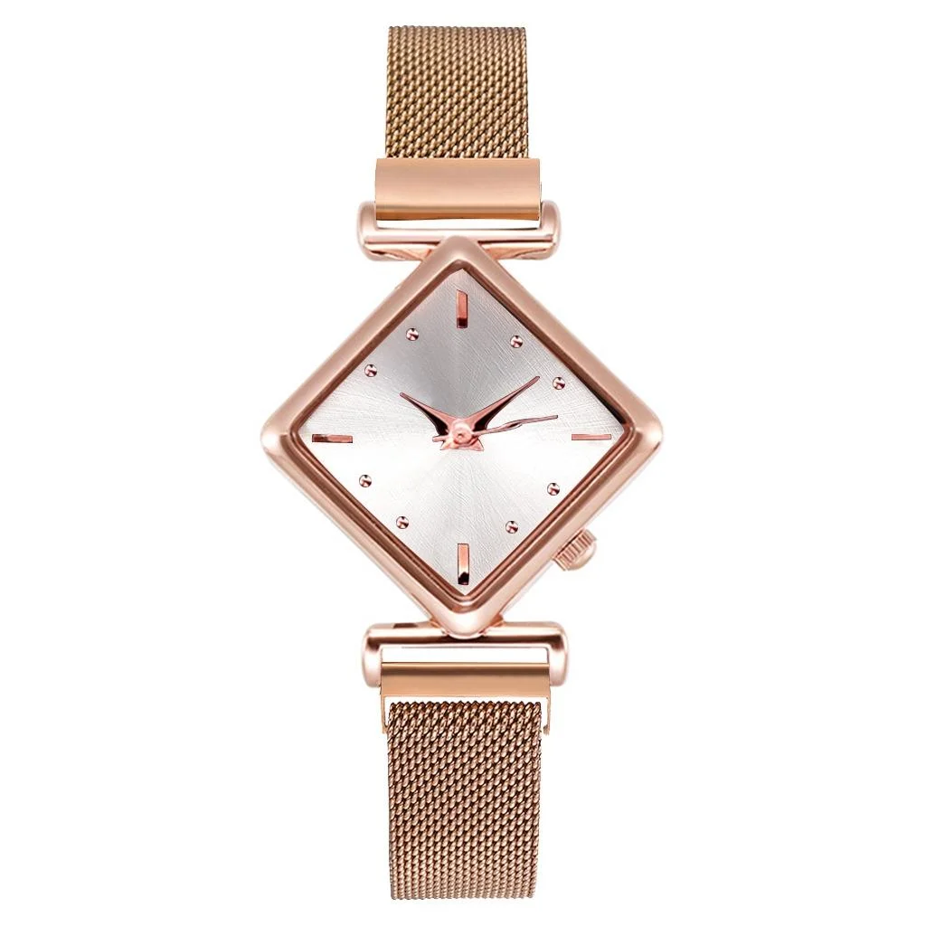 2 PCS Ladies Diamond Dial Quartz Watch, Colour: Rose Gold White