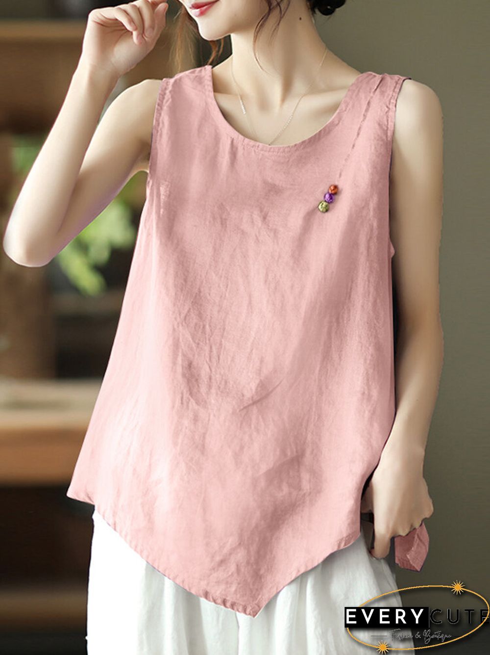 Solid Frog Sleeveless O-neck Women Vintage Tank Top
