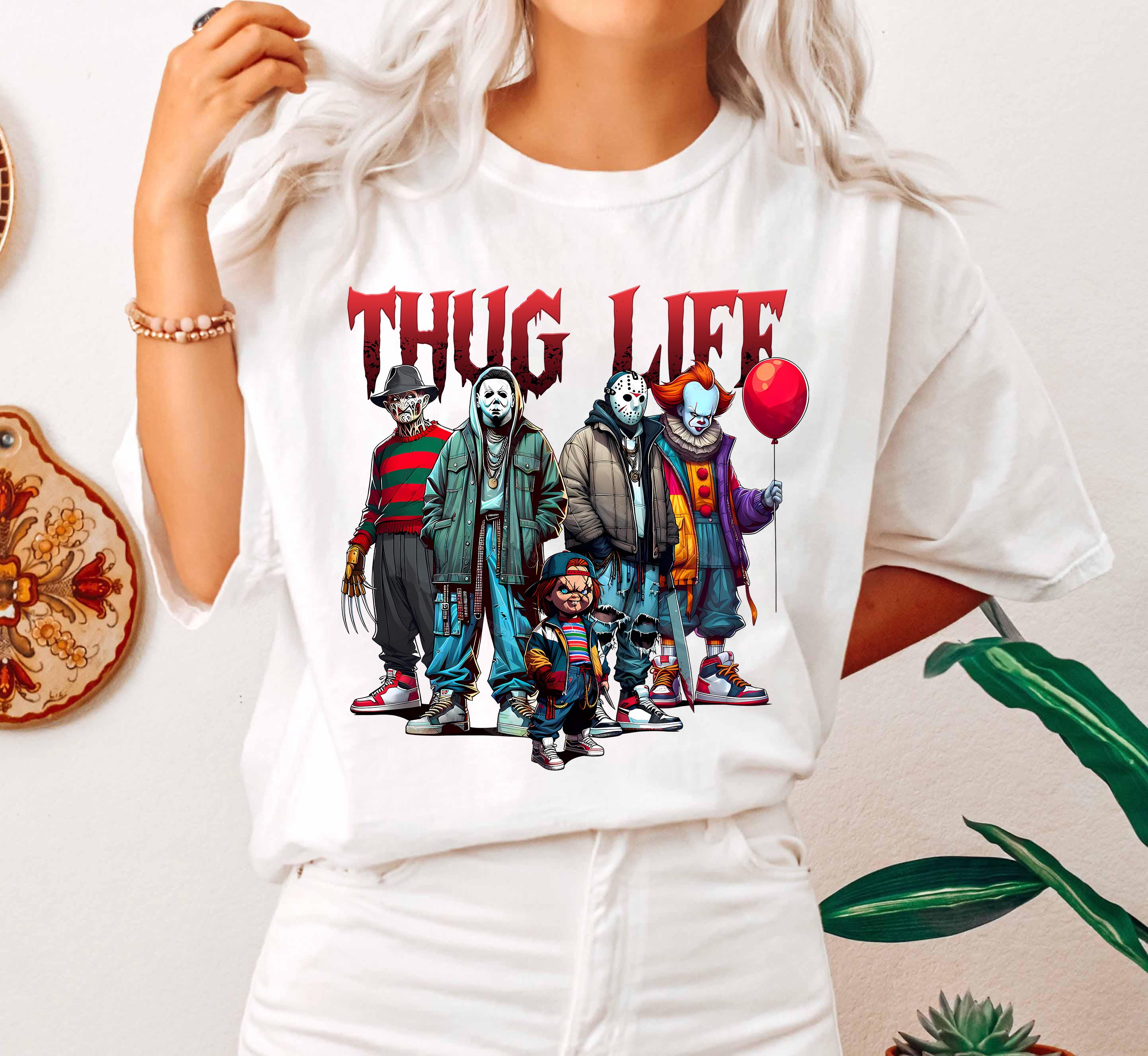 Loveyoufancy Vintage Thug Life Horror Movie Shirt, Movie Killer Shirt, Scary Halloween Sweatshirt, Horror Friend Tee, Retro Halloween Vibes Shirt
