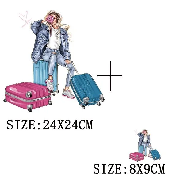 Traveling Girls Iron On Transfers For Hoodies DIY Washable Thermal Stickers On T-shirt Funny Design On Clothes Patches Appliqued