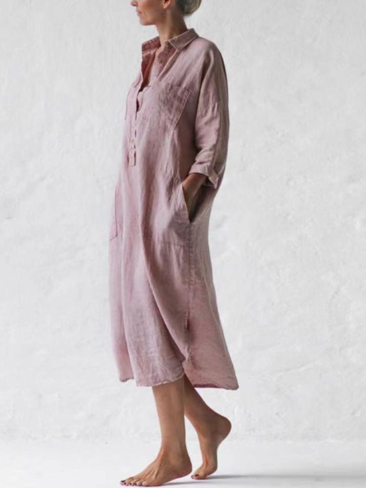 Cotton And Linen Long Mid-Sleeve Thin Irregular Dresses
